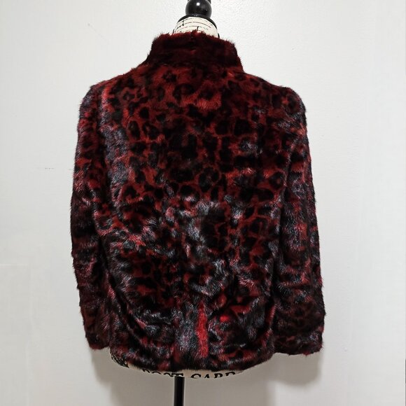 New Real Mink Fur Jacket Blazer Coat Dark Red Black Animal Print Leopard Dotted - Picture 5 of 6